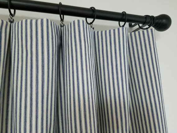 Navy Blue Ticking Curtains Curtain Panels Window Valance Etsy