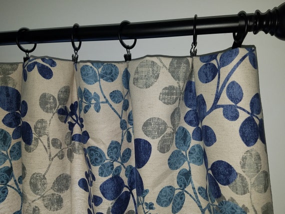 Curtains Curtain Panels Blue Gray And Cream Drapes Blue Etsy