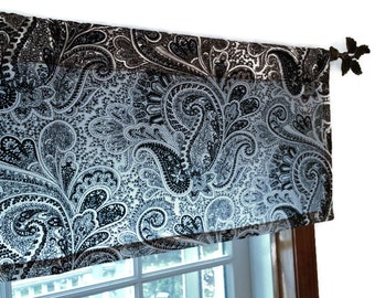 Window valance, kitchen valance, bedroom valance, black  valance, contemporary valance, Black paisley  Window Valance,