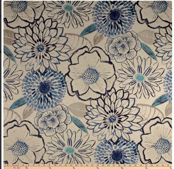 Curtains Curtain Panels Shades Of Blue On Cream Background Etsy