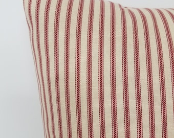 Red french ticking pillow cover, pillow cover, Holiday pillow cover, red stripe pillow, holiday pillow, Pillow cover