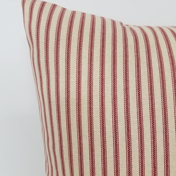 Red french ticking pillow cover, pillow cover, Holiday pillow cover, red stripe pillow, holiday pillow, Pillow cover