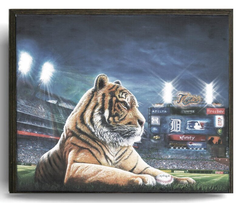 12x16 Detroit Tigers Art Detroit Tiger Painting Tiger Etsy - 