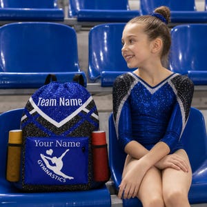Zaino da ginnastica blu personalizzato con coulisse per ragazze, borsa da palestra personalizzata, regalo per il ritorno a scuola
