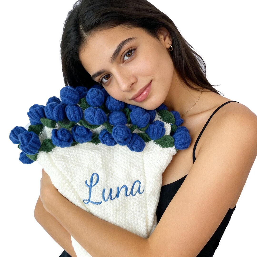 Crochet Ryu Personalized Crochet Rose Bouquet Blanket: Embroidered Name, Crocheted ...