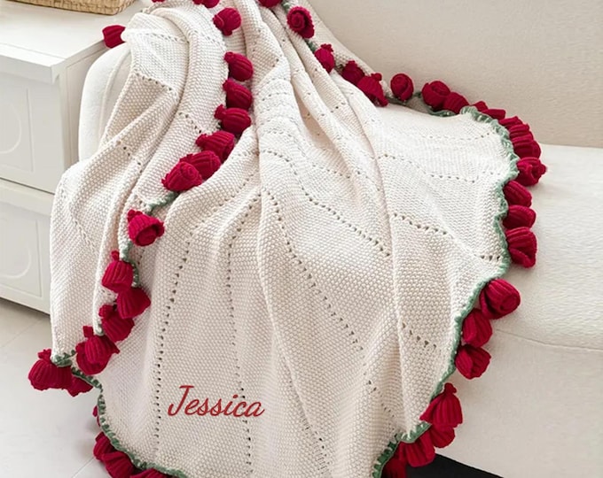 Personalized Crochet Rose Bouquet Blanket: Handmade Sunflower Throw, Gift for Her, Birthday Gift