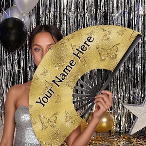 Custom Clack Fans with Name Personalized Line Dance Fans Golden Butterfly Fan Loud Snap Fan for Parties Festivals Reunions and Events
