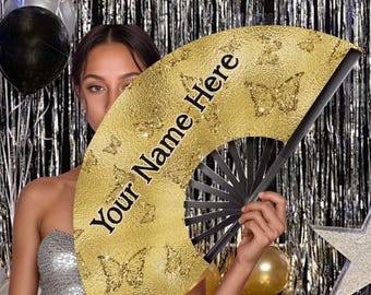 Custom Clack Fans with Name Personalized Line Dance Fans Golden Butterfly Fan Loud Snap Fan for Parties Festivals Reunions and Events