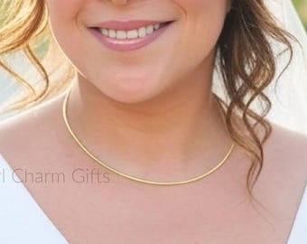 14k Solid Gold Choker: Smooth Gold Collar Necklace