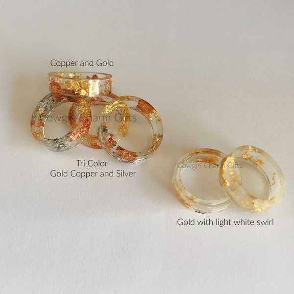 Resin Rings, metal flake resin ring, rings with metal flakes, resin rings for women
