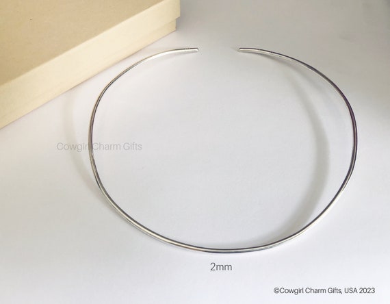 Collar Necklace Flat 3mm Open Back Polished Sterling Silver Collar Necklace Flat 3mm Open Back Polished Sterling Silver