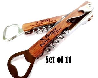 Groomsman Gift Personalized Bottle Opener Corkscrew Set of 11 Groomsmen Gift Engraved Wine Key Wedding Bridesmaid Usher Father of the Bride