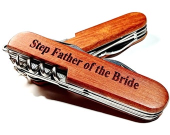 Step Father of the Bride Pocket Knife Engraved Wood Pocket Knives Personalized Gift Wedding Pocketknife Stepdad Stepfather Free Shipping