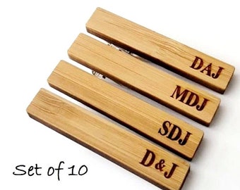 Personalized Wood Tie Clips Set of 10 Groomsman Gift Wedding Tie Bar Groomsmen Father of the Groom Bride Best Man Usher Graduation Godfather