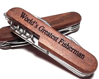 Worlds Greatest Fisherman Engraved Pocket Knife Personalized Dad Grandfather Present Knives Birthday Christmas Fathers Day Personalized GIft