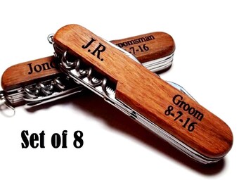 Pocket Knife Set of 8 Groomsmen Gift Engraved Pocket Knives Bridesmaid Present Personalized Usher Best Man Groom Father of the Bride