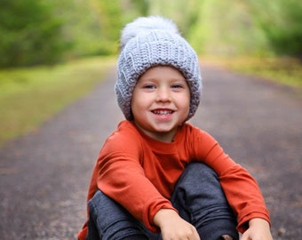 PICK YOUR COLOUR - Infant Toddler Child - Jessie Beanie with handmade Faux Fur Pom | Classic ribbed winter hat | Fold over brim | Wool Blend