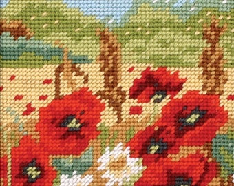 Anchor Needlepoint Tapestry Kit POPPY FIELD Floral Flower Landscape, Brand New