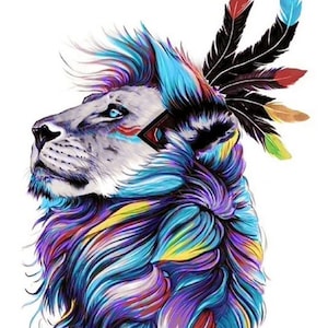 DIAMOND PAINTING KIT Tribal Lion Crystal Dot Wild Animal Abstract Full Drill