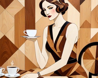 Art Deco Girl Intarsia Pattern V6: Marquetry Wood Art (Digital Download)
