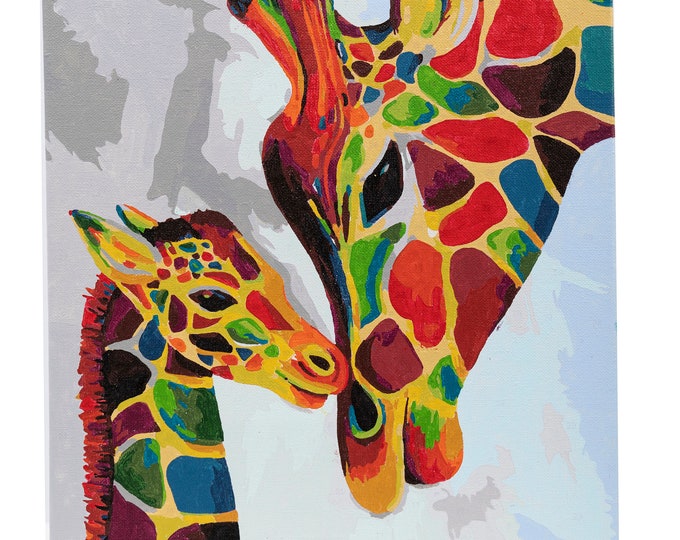Paint by Numbers Kit COLOURFUL GIRAFFES Canvas Painting Kit on Wooden