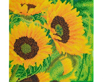 DIAMOND PAINTING KIT Sunflower Joy Crystal Art Craft Buddy Floral Flower Picture with Wooden Frame 12 x 12 ins Full Drill