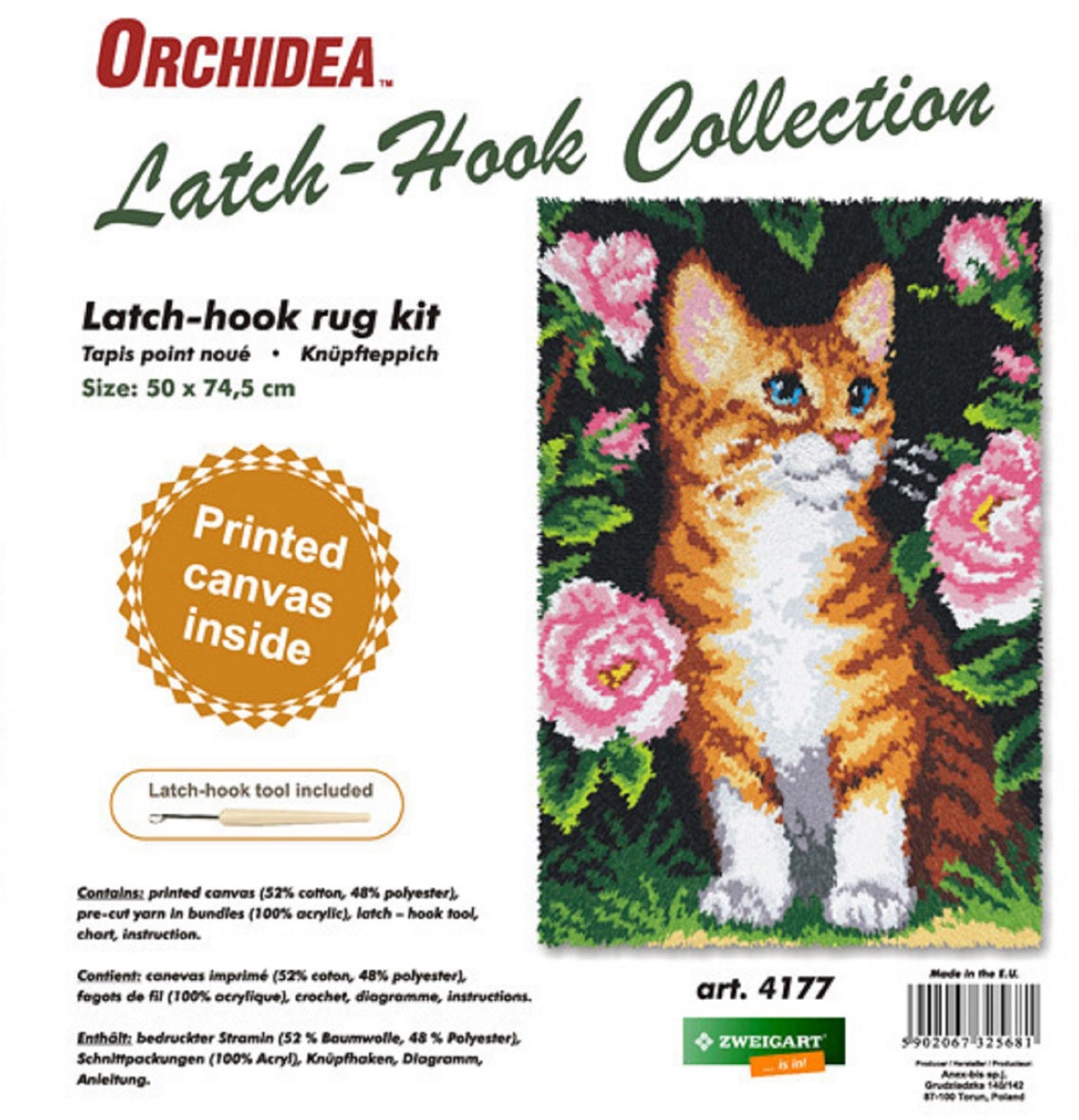 Latch Hook Rug Kit: Cat in Roses Floral Design by Orchidea Made in EU ...