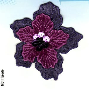 PURPLE Sequin Flower Iron On Applique Motif Patch, Brand New