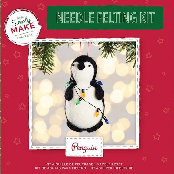 Needle Felting Kit CHRISTMAS PENGUIN With Fairy Lights Animal Decoration