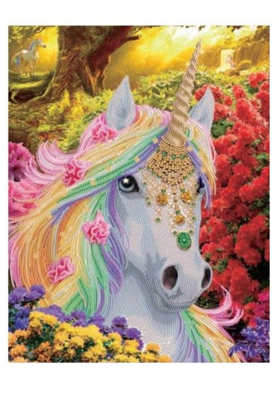 DIAMOND PAINTING KIT Unicorn Forest Crystal Art Fantasy Abstract