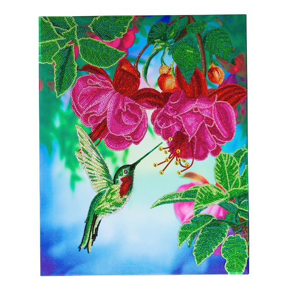 DIAMOND PAINTING KIT Hummingbird Floral Crystal Art 20 X 16 Ins With Wooden  Frame Partial Drill 