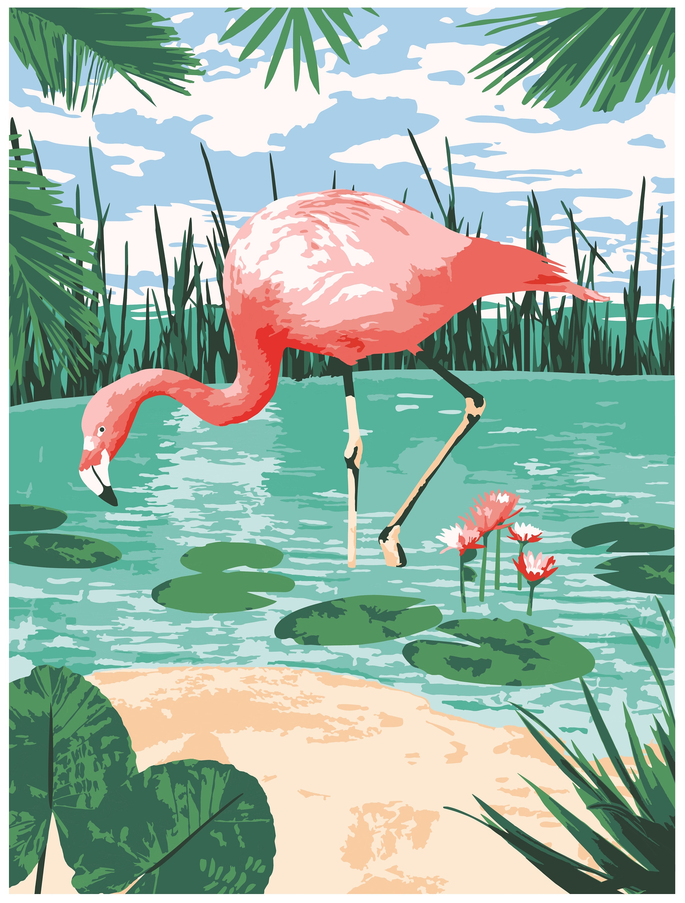 Vintage Paint by Number** Flamingo **Ready to Hang Reproduction Print