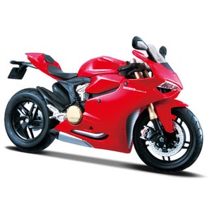 May include: A red Ducati 1199 Panigale motorcycle with black wheels and a black seat.