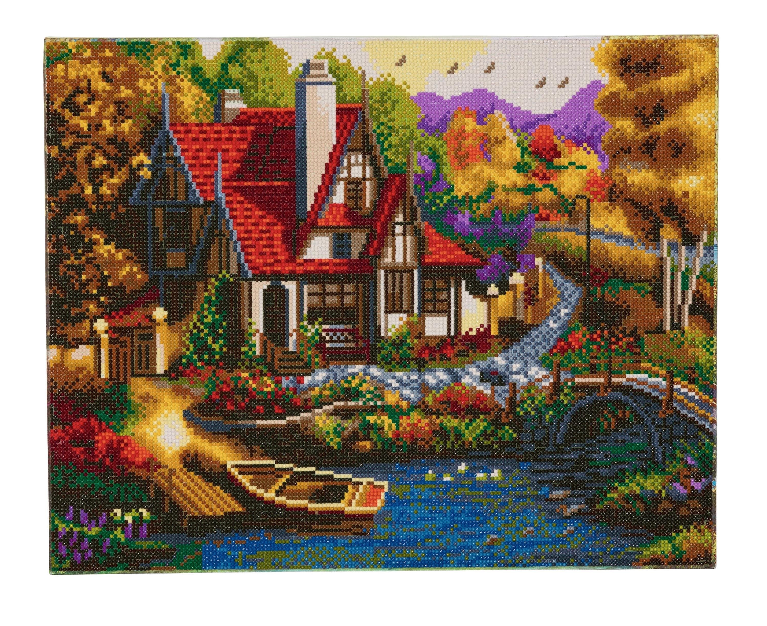 Riverside Cottage Diamond Painting Kit: Crystal Art on Wooden