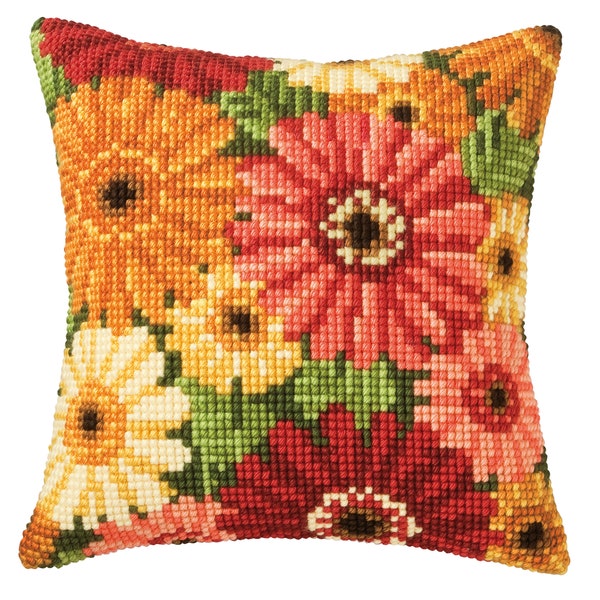 Chunky CROSS STITCH KIT Gerbera Floral Flowers Scatter Cushion Front Tapestry Kit, Brand New Vervaco