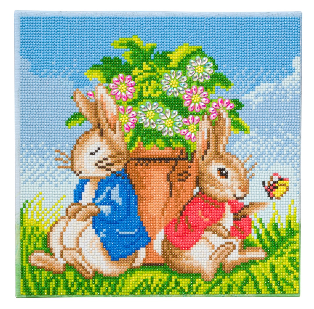 DIAMOND PAINTING KIT Peter Rabbit and Flopsy Flower Pot Crystal Art ...