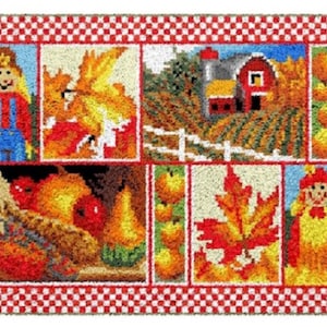 Autumn Medley Latch Hook Rug Kit: Country Barn, Harvest Basket (24x34.2 in)