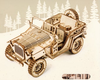 Army Field Car Jeep Laser-Cut Wood MODEL CAR KIT, Brand New