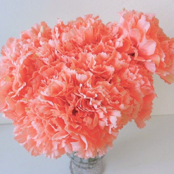 Silk Artificial Flower Peach Carnation Flower Stem Bunch, Brand New