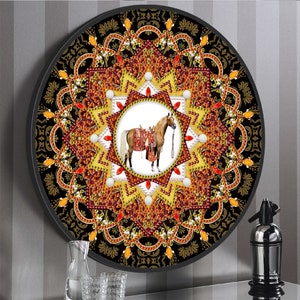 DIAMOND PAINTING KIT Set of 2 Horse Mandala Murals with Frame 23.5 cm Round Partial Drill