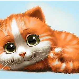 DIAMOND PAINTING KIT Ginger Kitten Cat Crystal Dot Art, Cartoon Pet Animal Full Drill