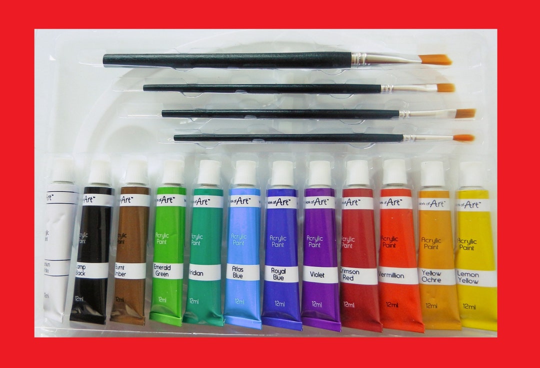 Acrylic Paint Set: 12 Colors With 4 Brushes - Etsy