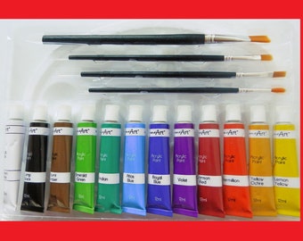 Acrylic Paint Set: 12 Colors with 4 Brushes
