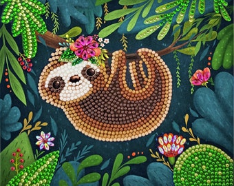 Sloth Diamond Painting Card Kit: Crystal Art Craft (18x18 cm)