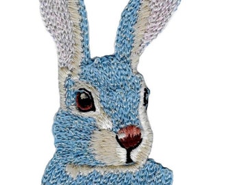 BLUE RABBIT HARE Iron On Applique Motif Patch, Brand New