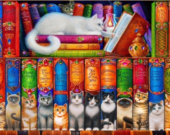 Cat Bookshelf 1000 piece JIGSAW PUZZLE from Bluebird Puzzle, Brand New