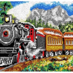 Latch Hook Rug Kit STEAM TRAIN LANDSCAPE Mountain Countryside Made in China