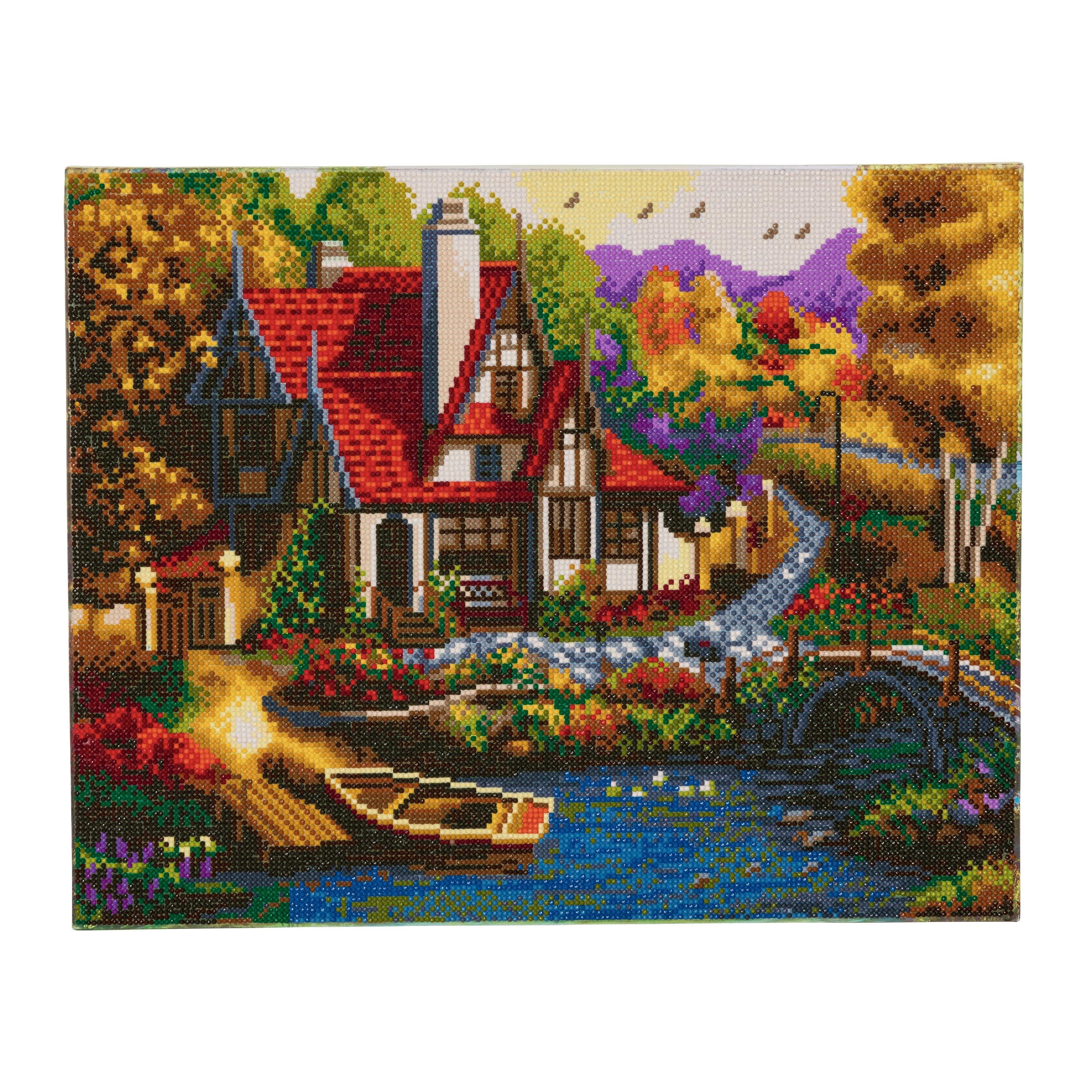 Riverside Cottage Diamond Painting Kit: Crystal Art on Wooden