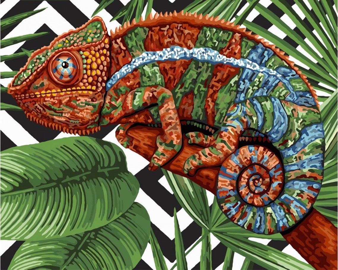 Chamäleon MALEN NACH ZAHLEN LeinwandMalerei 20 x 16 Ins mit | Etsy