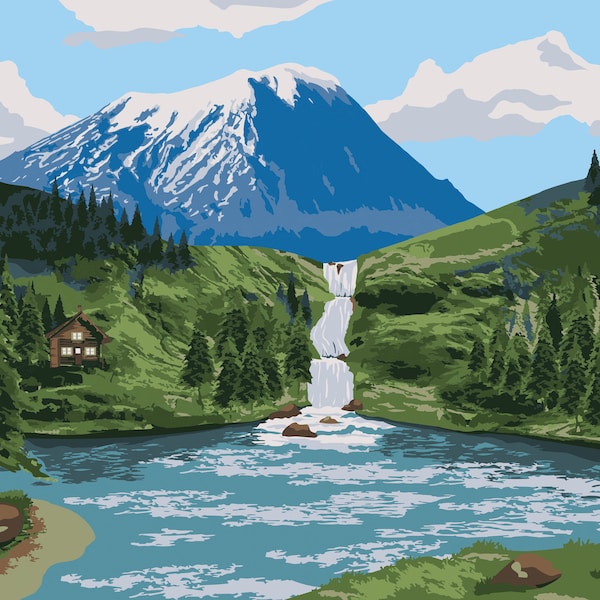 Waterfall Paint by Number Etsy New Zealand